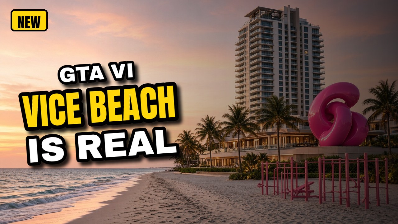 GTA 6 Takes Over Miami Beach: Vice City's Y Hotel, a Giant Pink Vice Beach Sign and a Pink Muscle Beach